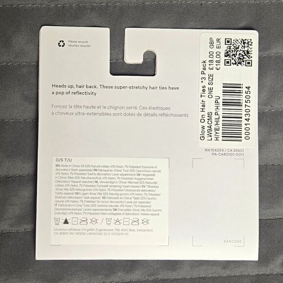 NWT Lululemon NWT Glow on Hair Ties *3 Pack - Highlight Pink, Yellow, and Purple - Picture 2 of 3